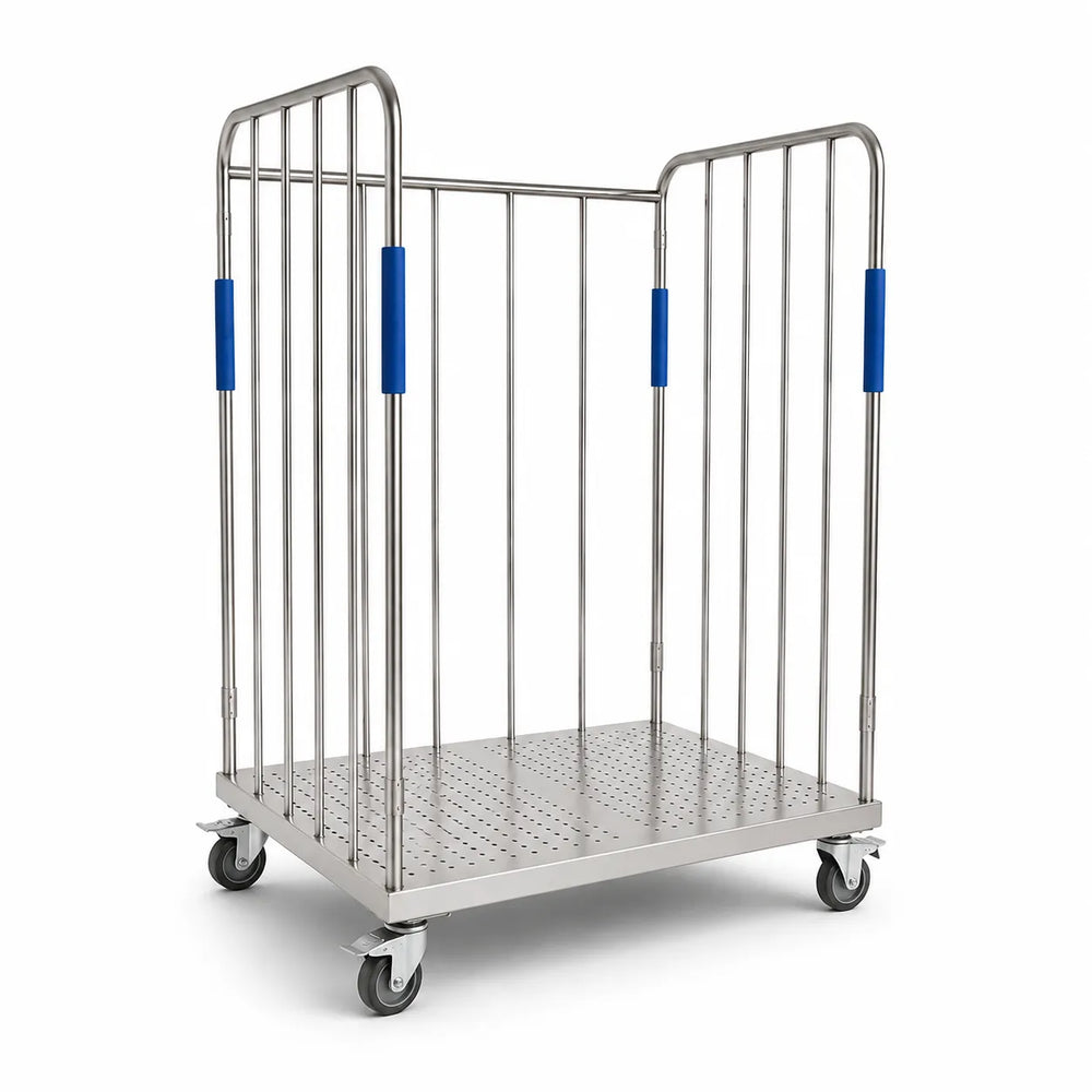 Stainless Steel Bulk Transport Roll Cage Cart with Perforated Base