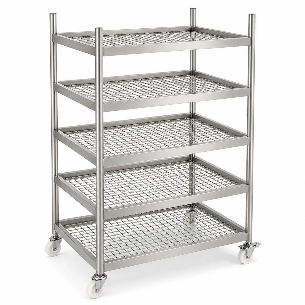 Heavy Duty 5-Tier Stainless Steel Mobile Lab Wire Shelving Utility Cart