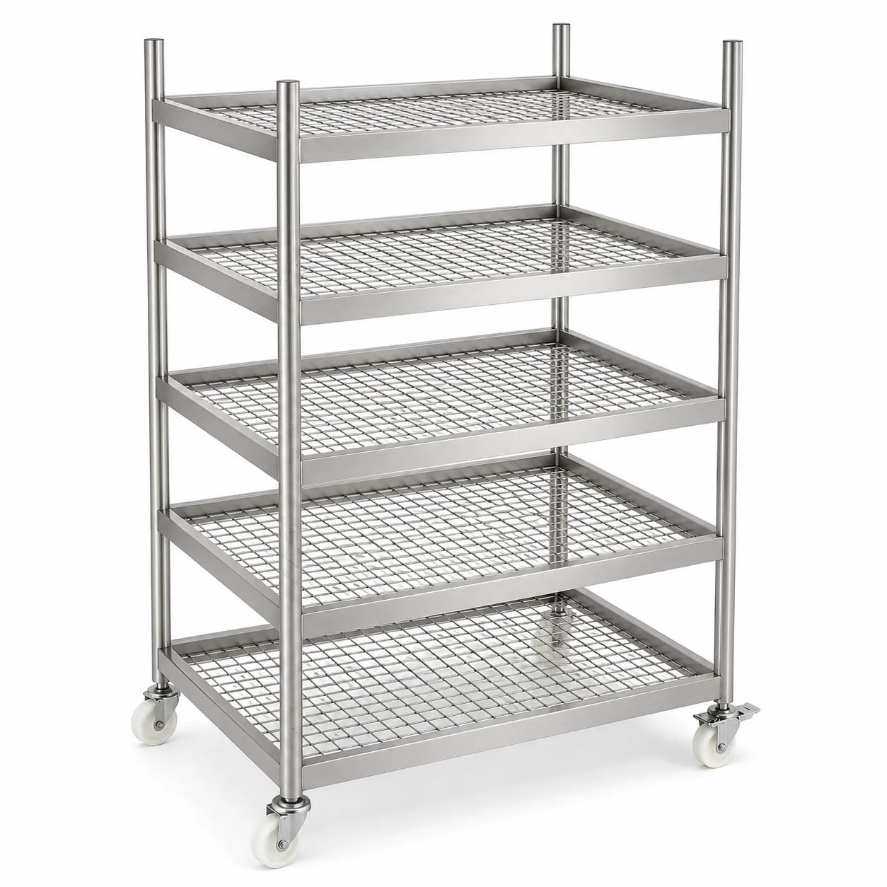 Heavy Duty 5-Tier Stainless Steel Mobile Lab Wire Shelving Utility Cart
