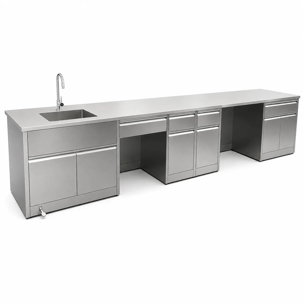 Stainless Steel Laboratory Sink Workstation and Integrated Cleanroom Storage Counter